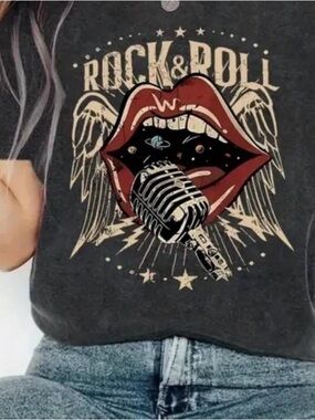 New Gray Graphic Rock N’ Roll Tee XXL
